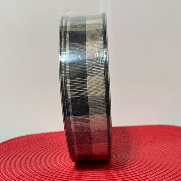 Members Mark Wired Ribbon Black and Cream Buffalo Check 50 yards NWT - Picture 1 of 5